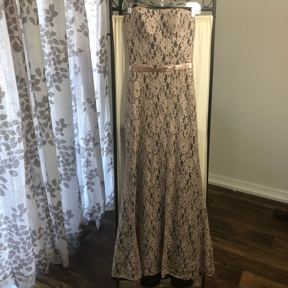 DaVinci Bridesmaid Long Lace Satin Dress Strapless